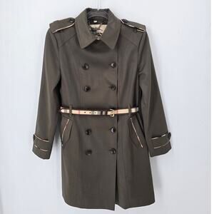 Burberry London Gabardine Trench Coat Nova Check Belted Olive Double Breasted  L